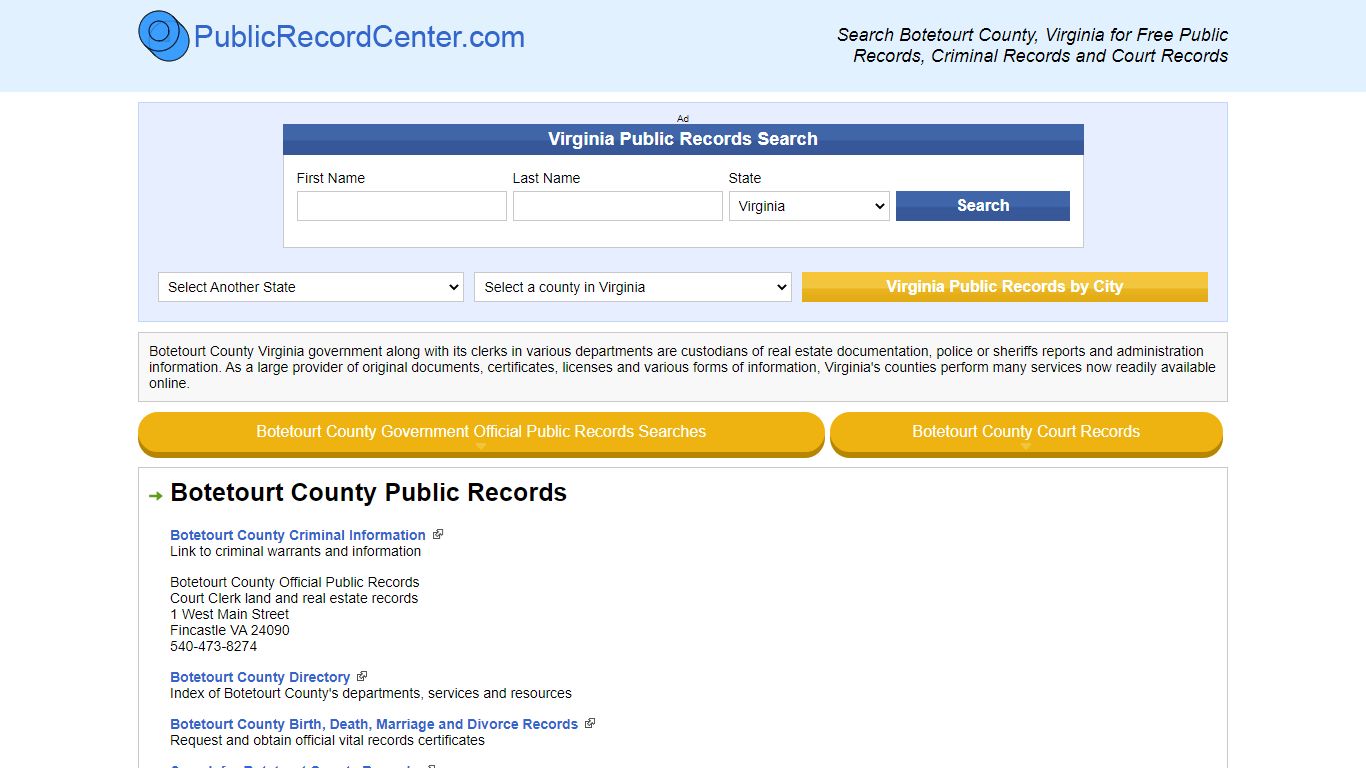Botetourt County Virginia Free Public Records - Court ...