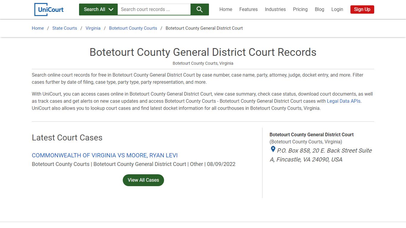 Botetourt County General District Court Records ...