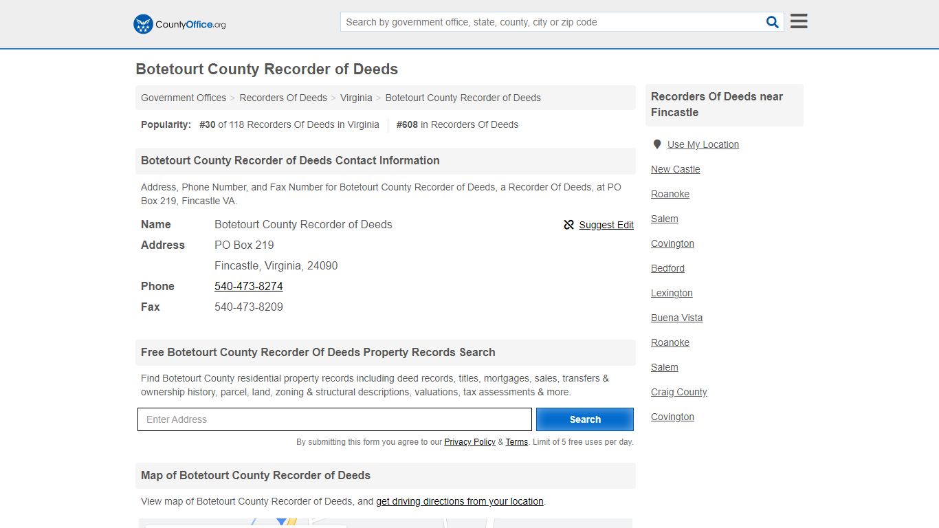 Botetourt County Recorder of Deeds - Fincastle, VA ...