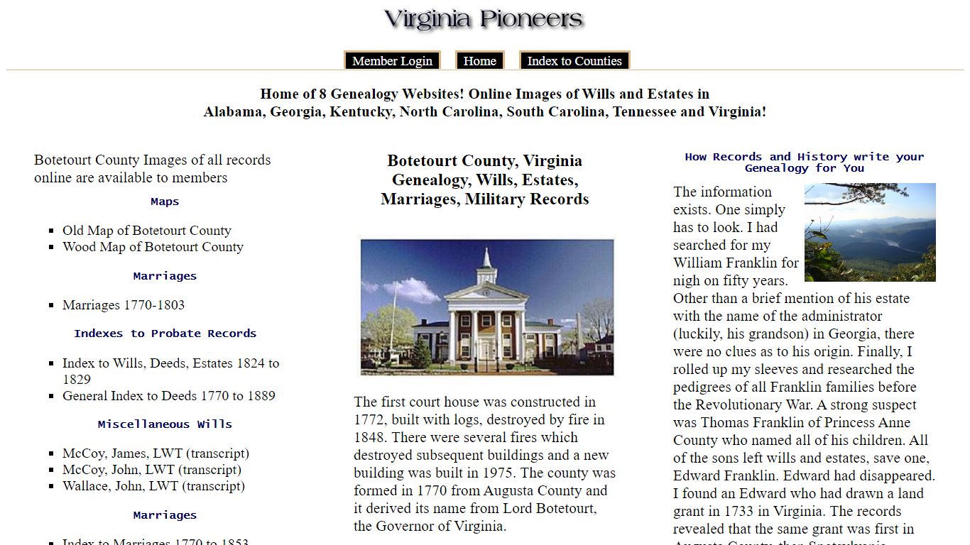 Botetourt Virginia Genealogy